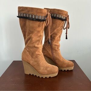 Diane von Furstenberg Jimson Suede Wedge Boots, Boho Platform, Size 9.5